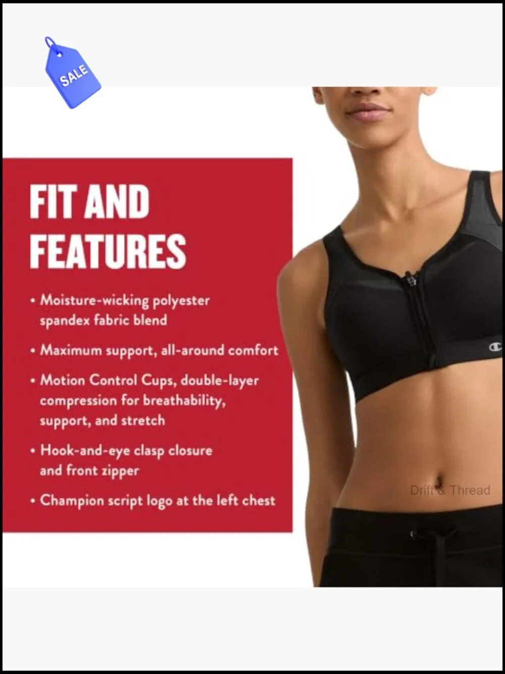 Women's High-Impact Front-Zip Sports Bra, Racerback, Wirefree, Moisture Wicking